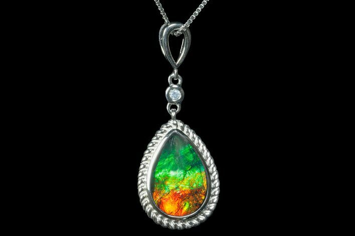 Ammolite Pendant with Sterling Silver and a White Sapphire #175220